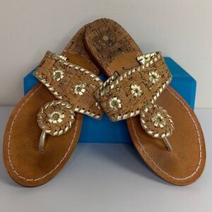 Jack Rogers: Girls Flat Sandal in Cork / Tan / Gold, Youth Size 3